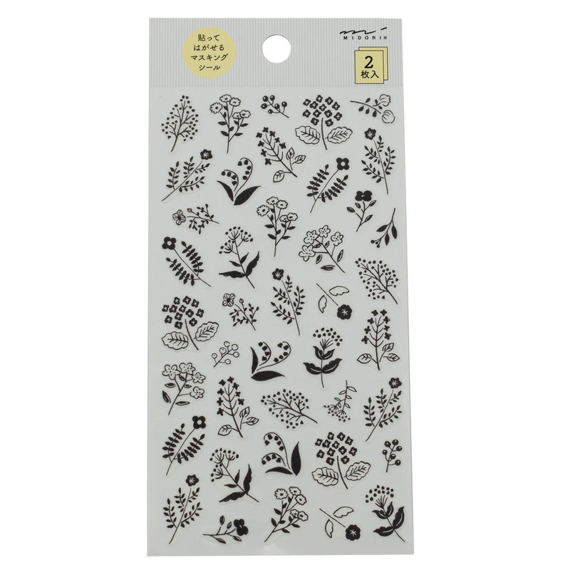 Midori - BLACK & WHITE FLOWER STICKERS (2 sheets)