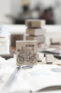 Black Milk Project - BEAR ON CART (Traveling Stationer Series) | Rubber Stamp