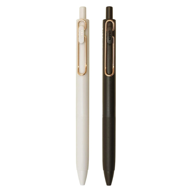 Uniball One Gel Pen in Black and Off-White With Rose Gold Clip - 0.38 mm & 0.5 mm (Black Ink)