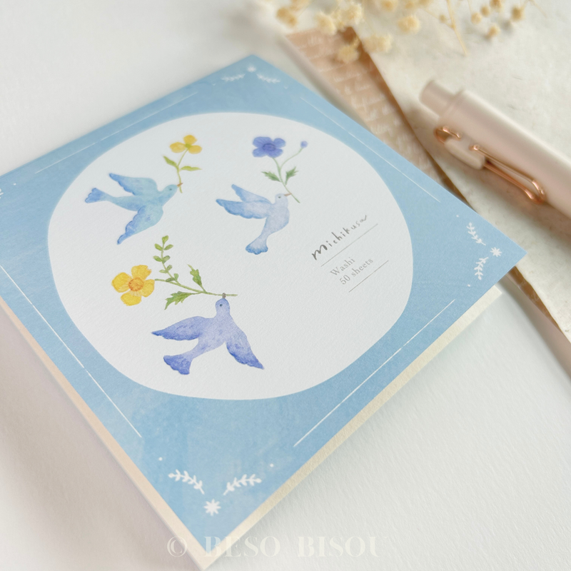 Peaceful Blue Birds Washi Paper Memo Pad