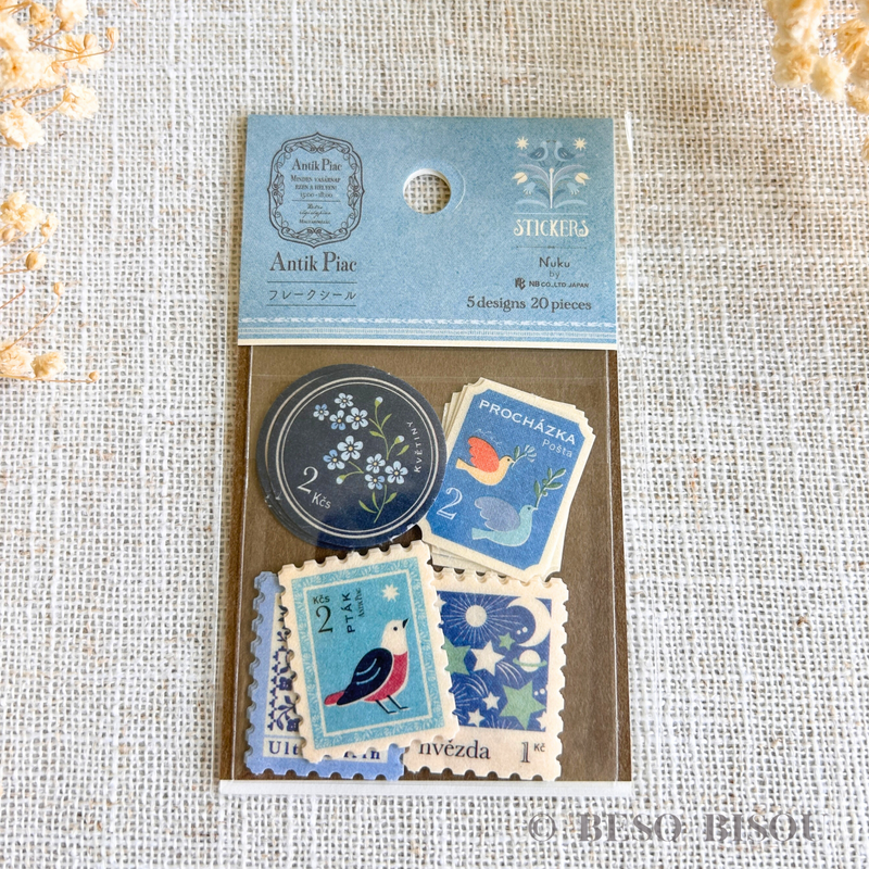 Antik Piac Vintage Style Postage Flake Stickers (Blue)