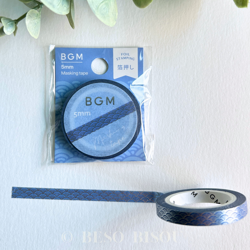 BGM - Japanese Blue Wave Silver-Foiled Washi Tapes | 15 mm or 5 mm