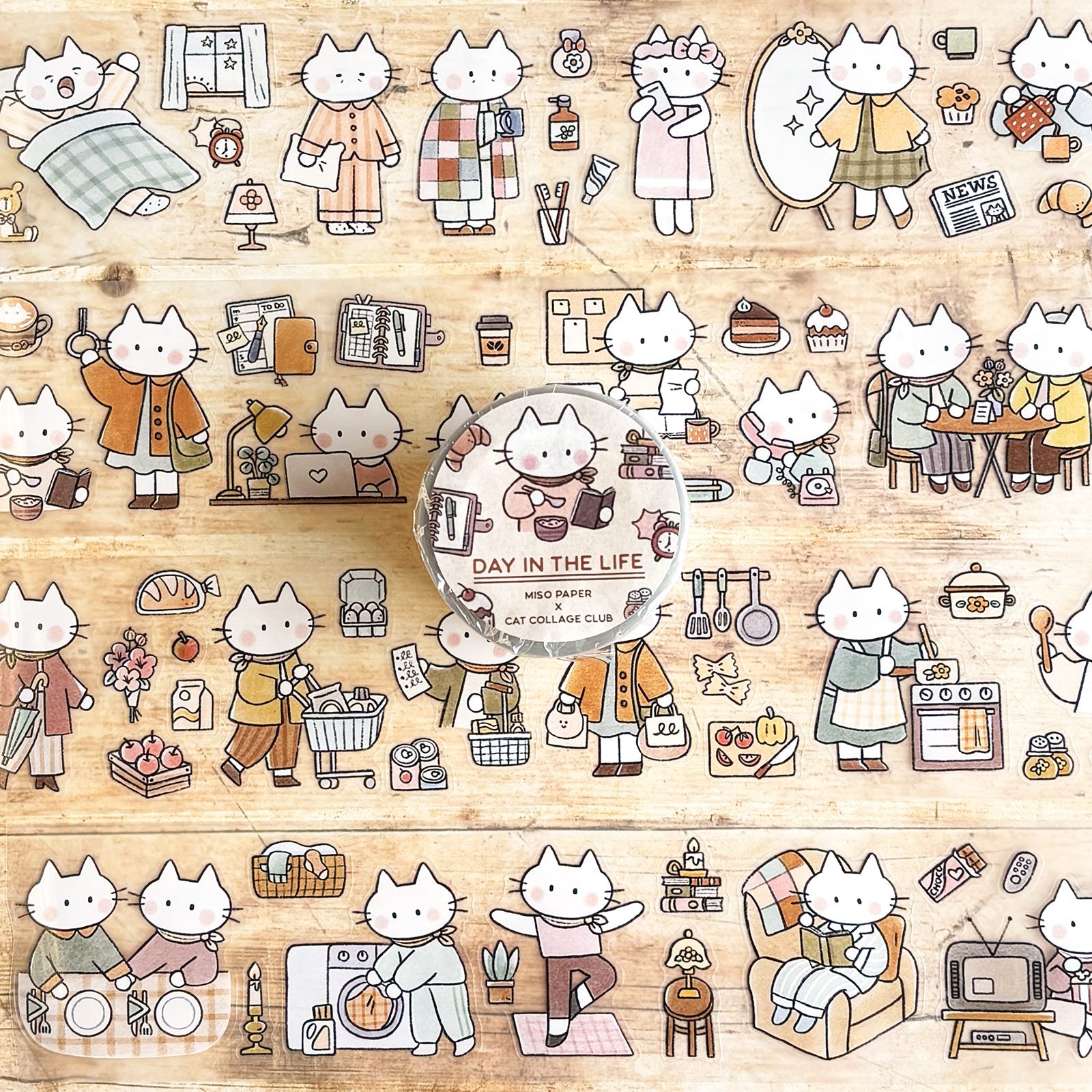 Miso Paper x Cat Collage Club - DAY IN THE LIFE | Kiss-Cut PET Tape