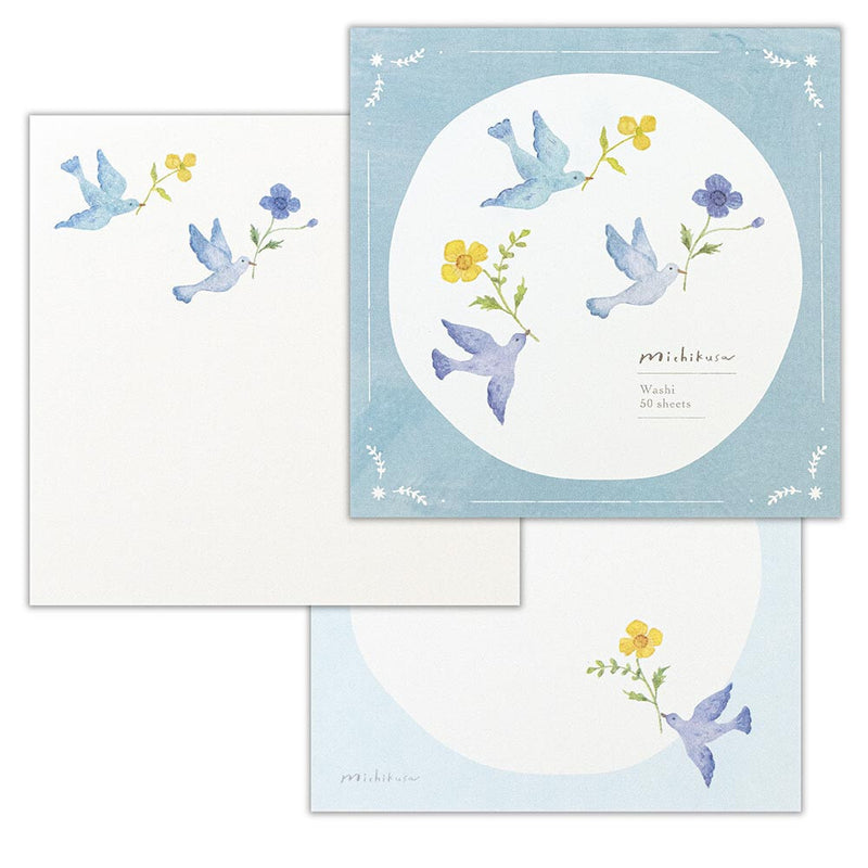 Peaceful Blue Birds Washi Paper Memo Pad