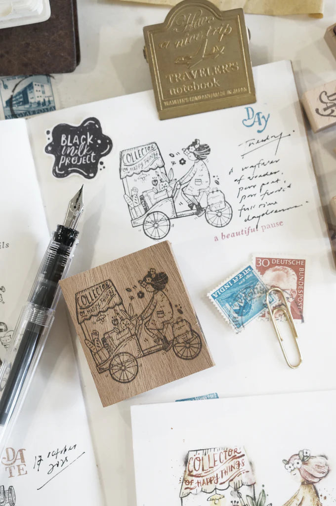 Black Milk Project - GIRL ON CART (Traveling Stationer Series) | Rubber Stamp