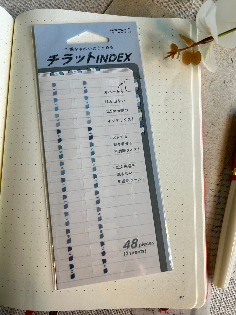 Midori Chiratto Removable Small Index Tabs - Numbered Blue