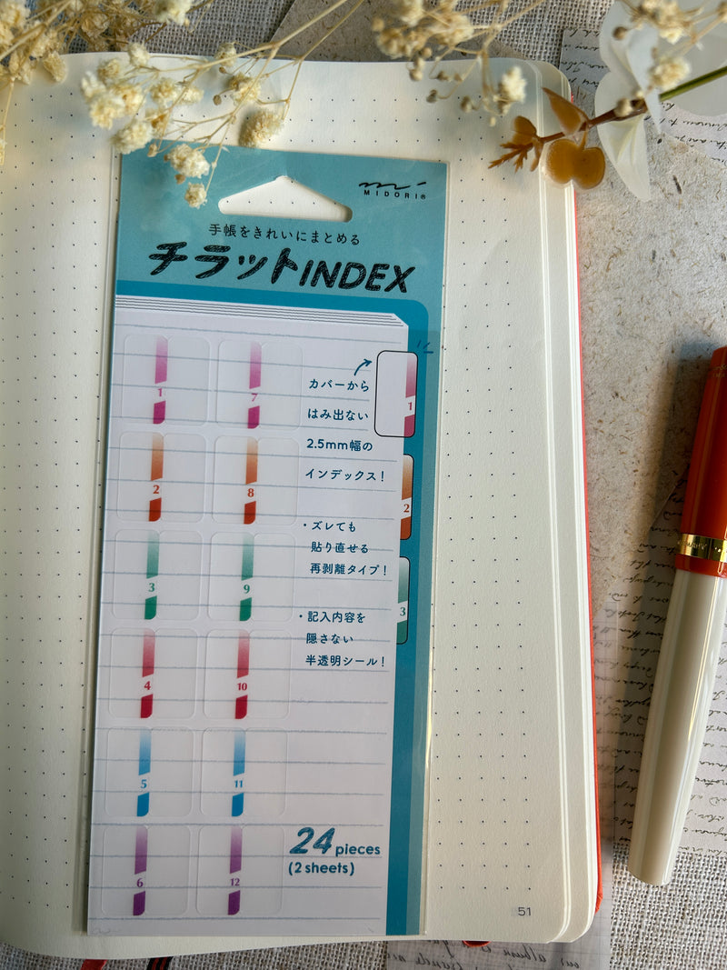 Midori Chiratto Removable Large Index Tabs - Numbered Rainbow